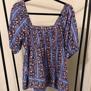 Free People Blue Floral Blouse